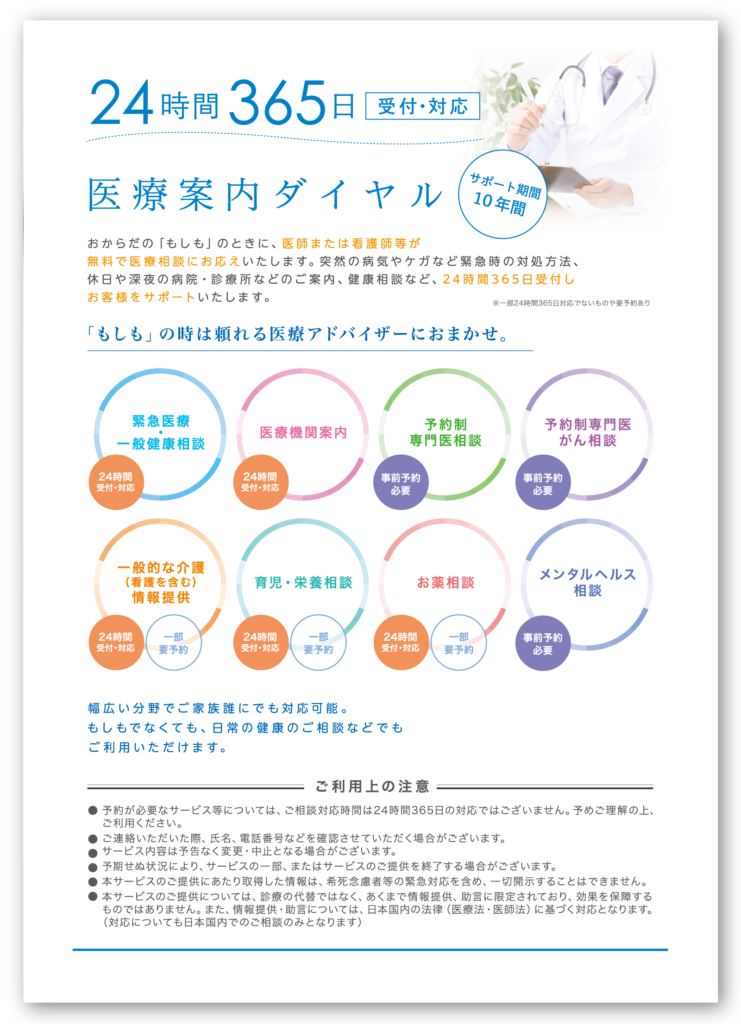 24時間365日受付・対応　医療案内ダイヤル